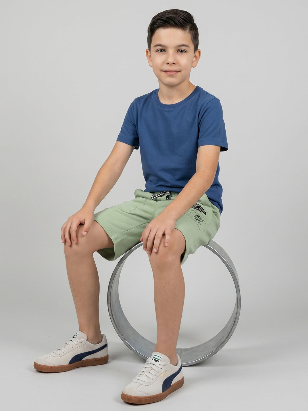Boys Light Green Solid Regular Fit Shorts