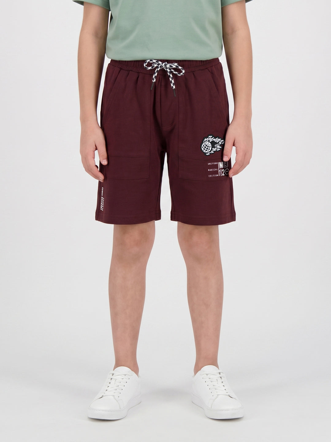 Boys Maroon Solid Regular Fit Shorts