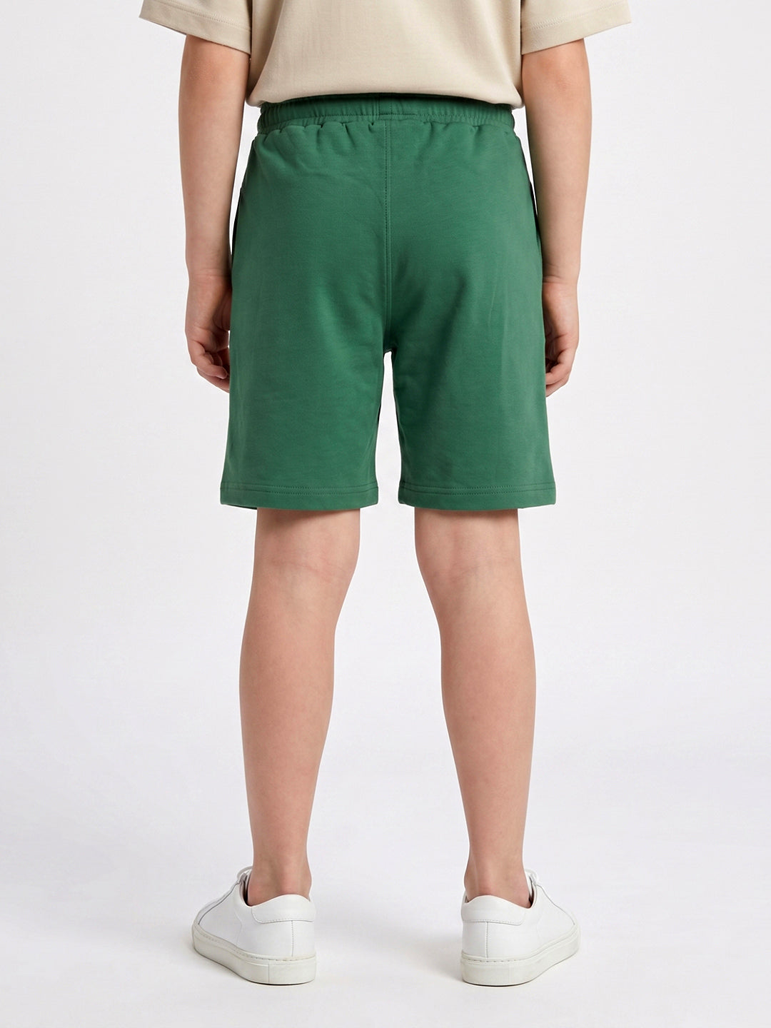 Boys Dark Green Solid Regular Fit Shorts