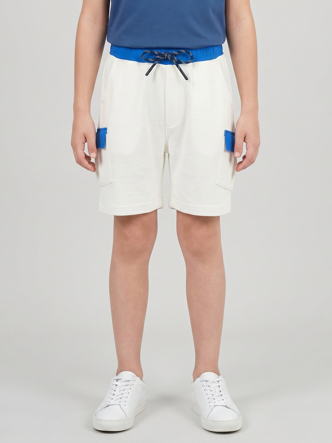 Boys White Self Design Regular Fit Shorts