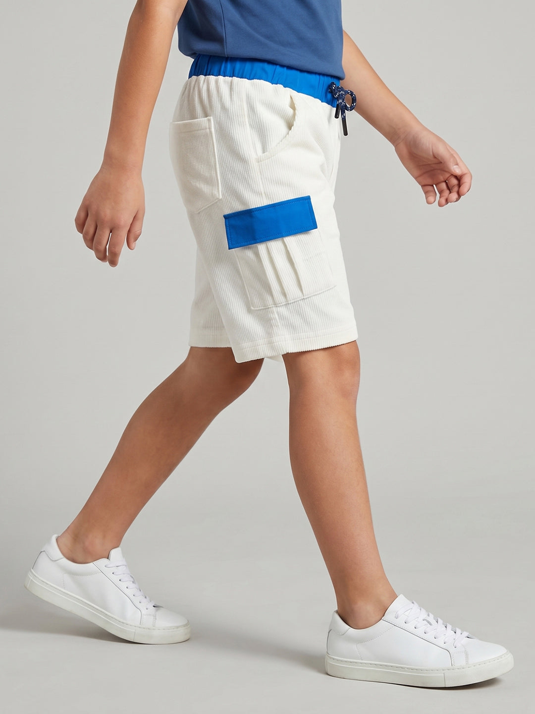 Boys White Self Design Regular Fit Shorts