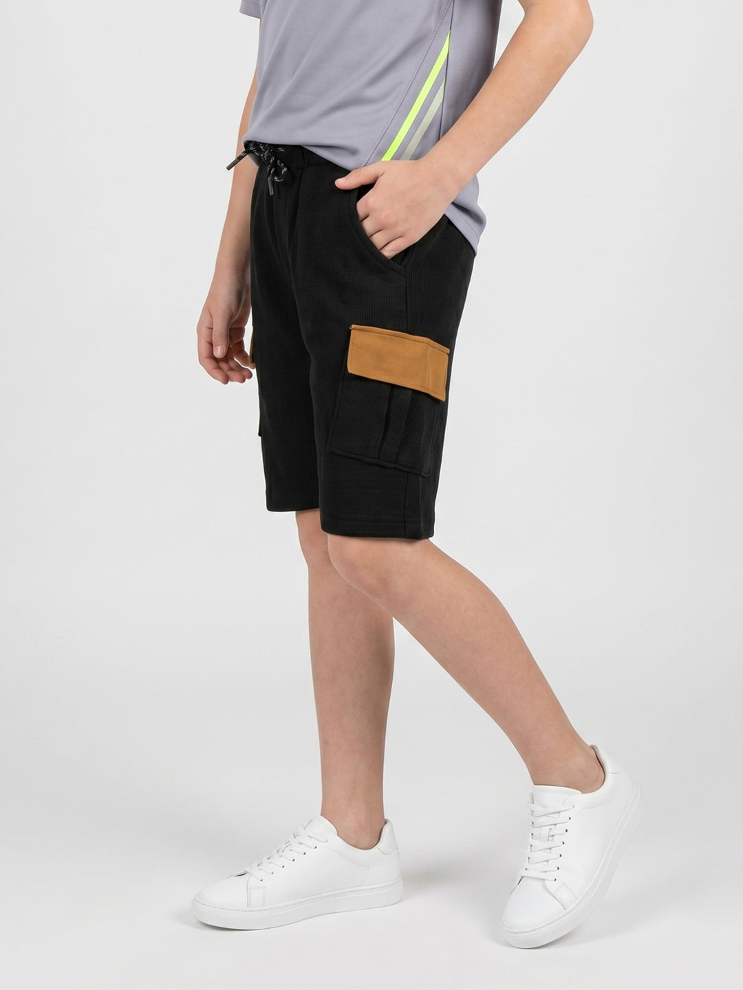 Boys Black Self Design Regular Fit Shorts