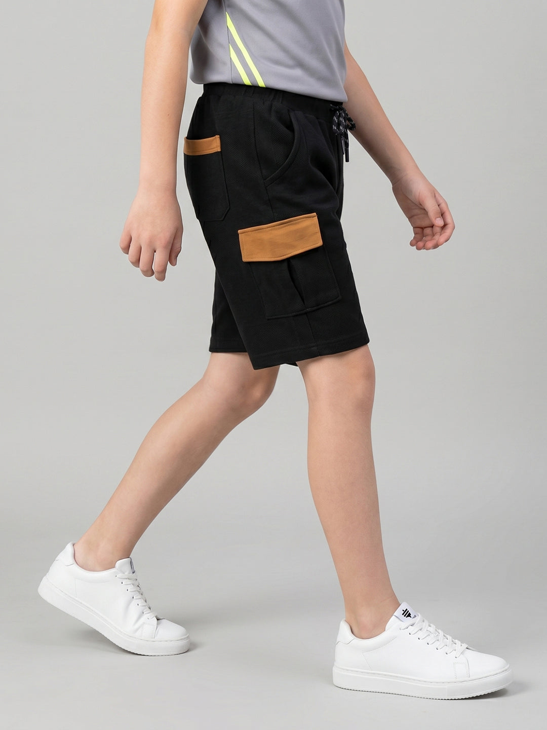 Boys Black Self Design Regular Fit Shorts