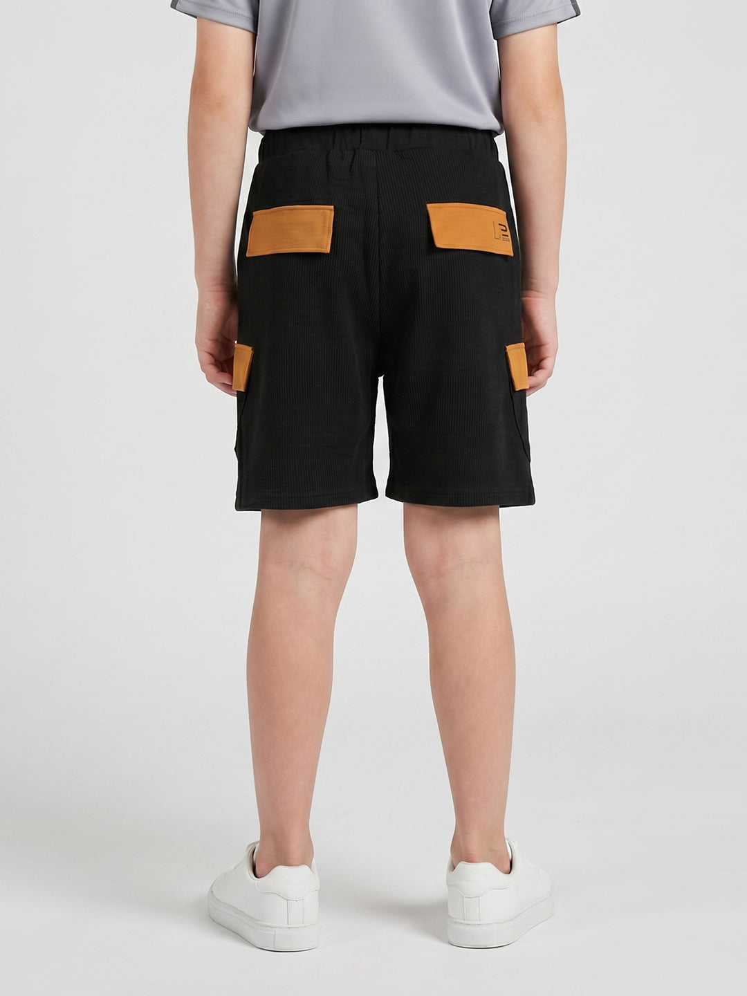 Boys Black Self Design Regular Fit Shorts