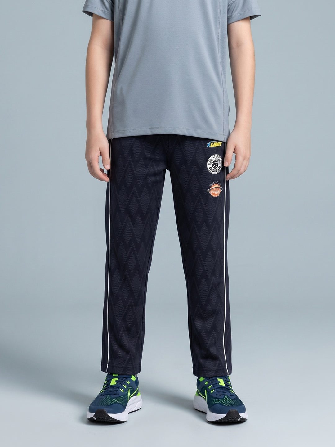 Boys Navy Blue Printed Regular Fit Lower