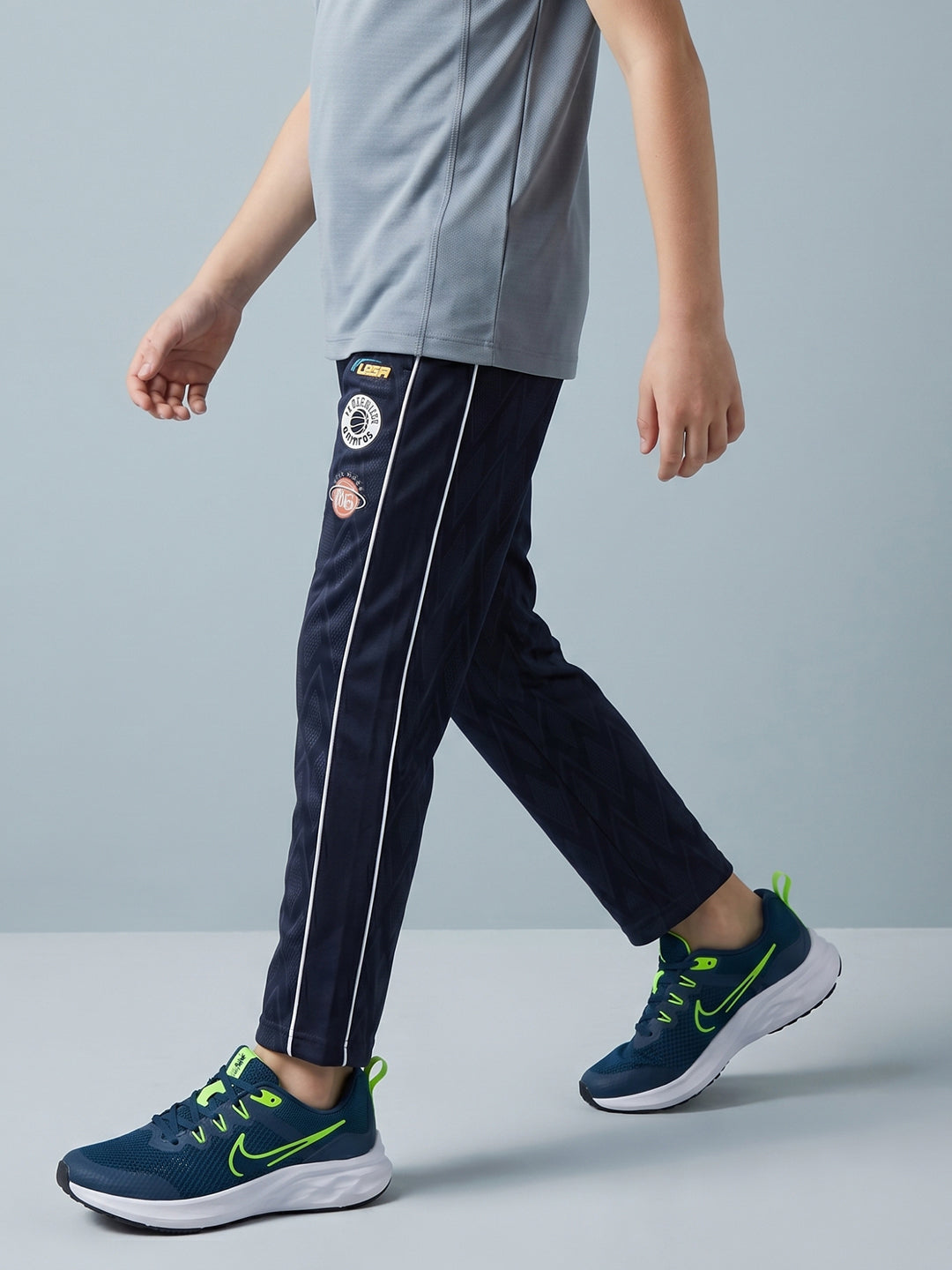 Boys Navy Blue Printed Regular Fit Lower