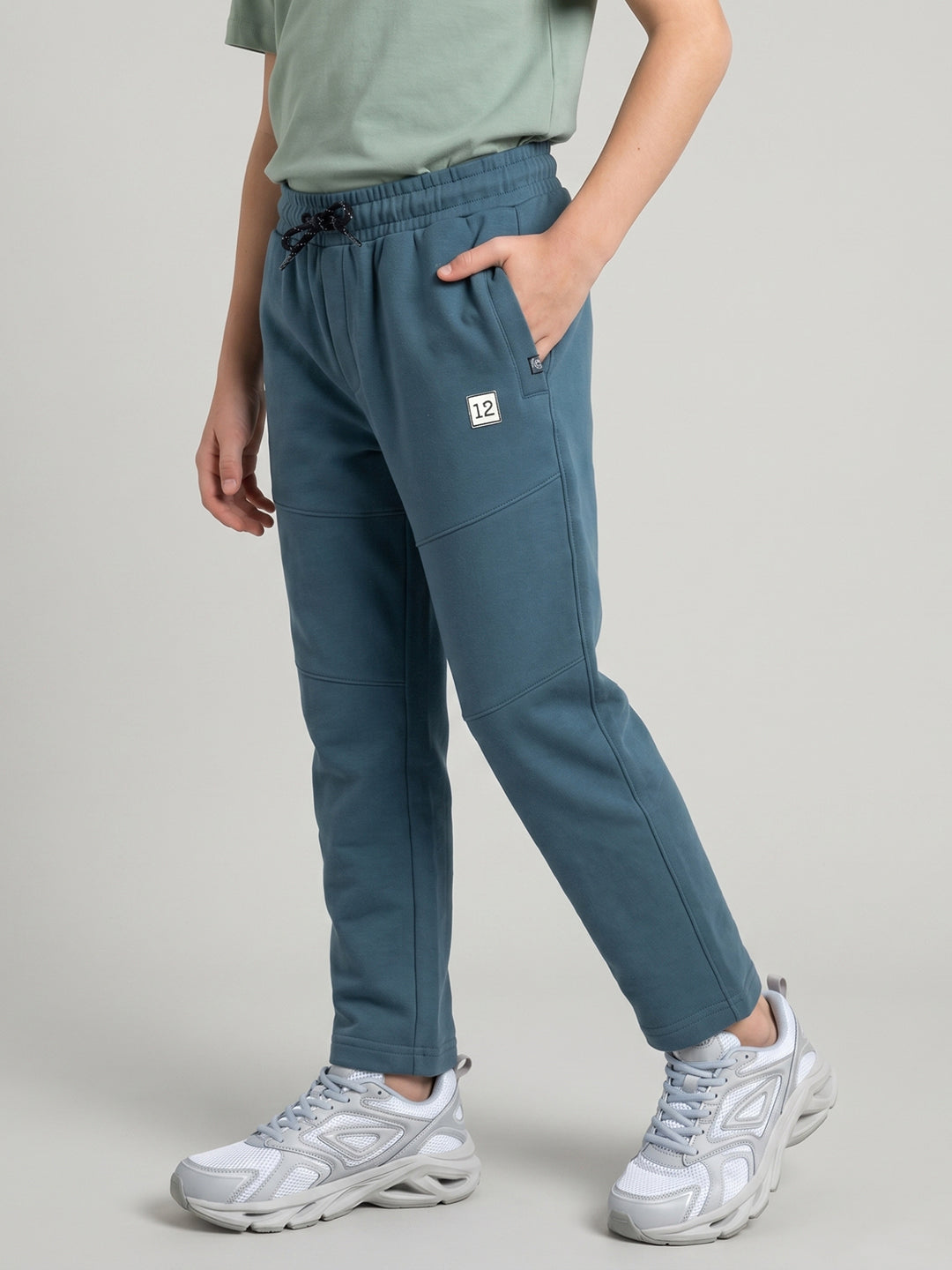 Boys Teal Blue Solid Regular Fit Lower