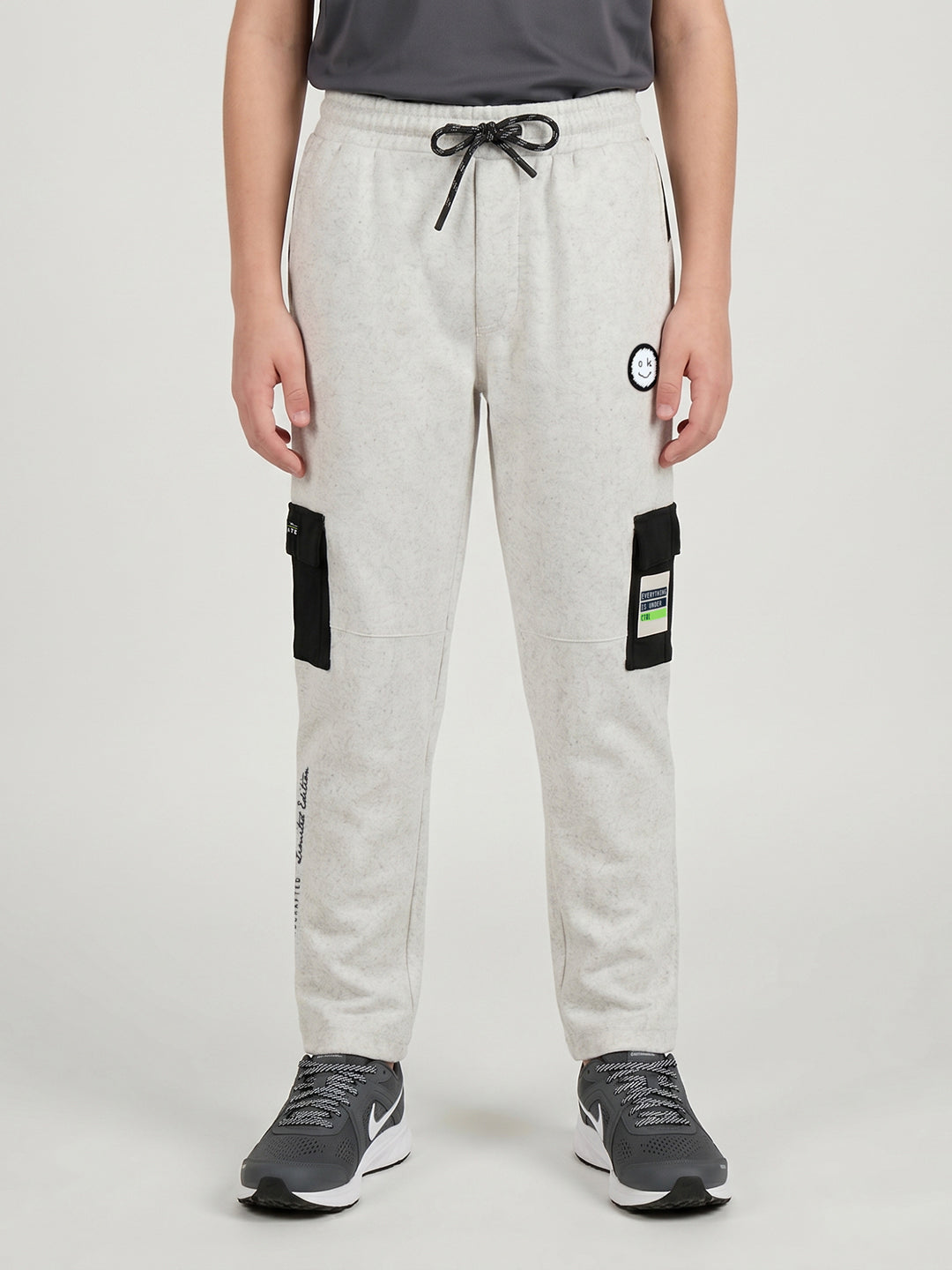 Boys Off White Textured Regular Fit Lower