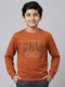 Boys Rust Printed Round Neck Full Sleeve Sweatshirt