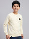 Boys Cream Solid Round Neck Full Sleeve Sweatshirt