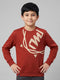 Boys Maroon Printed Round Neck Full Sleeve Sweatshirt