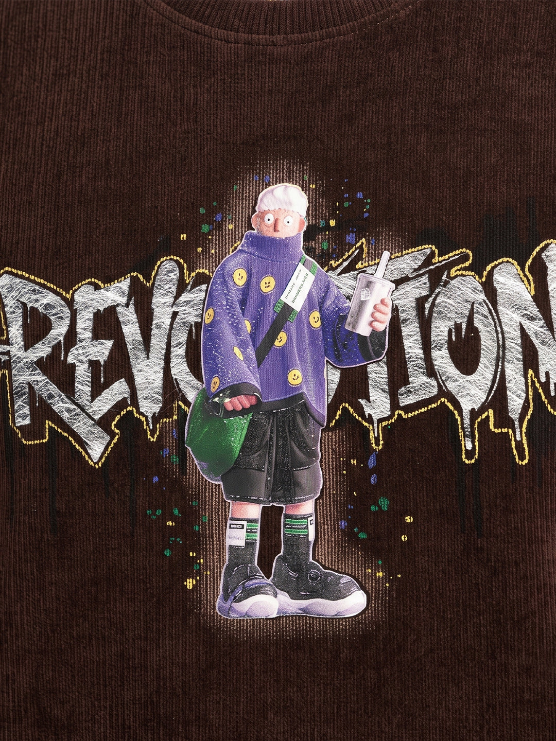 Boys Brown Self Design Round Neck Full Sleeve Sweatshirt
