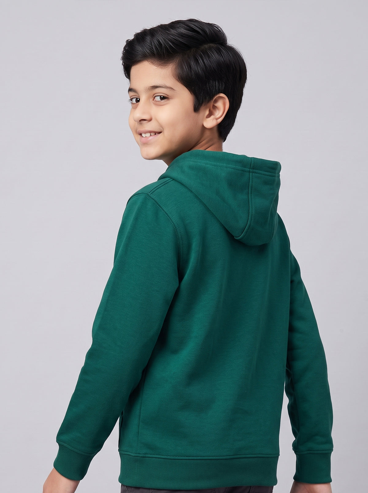 Boys Green Printed Hooded Full Sleeve Sweatshirt