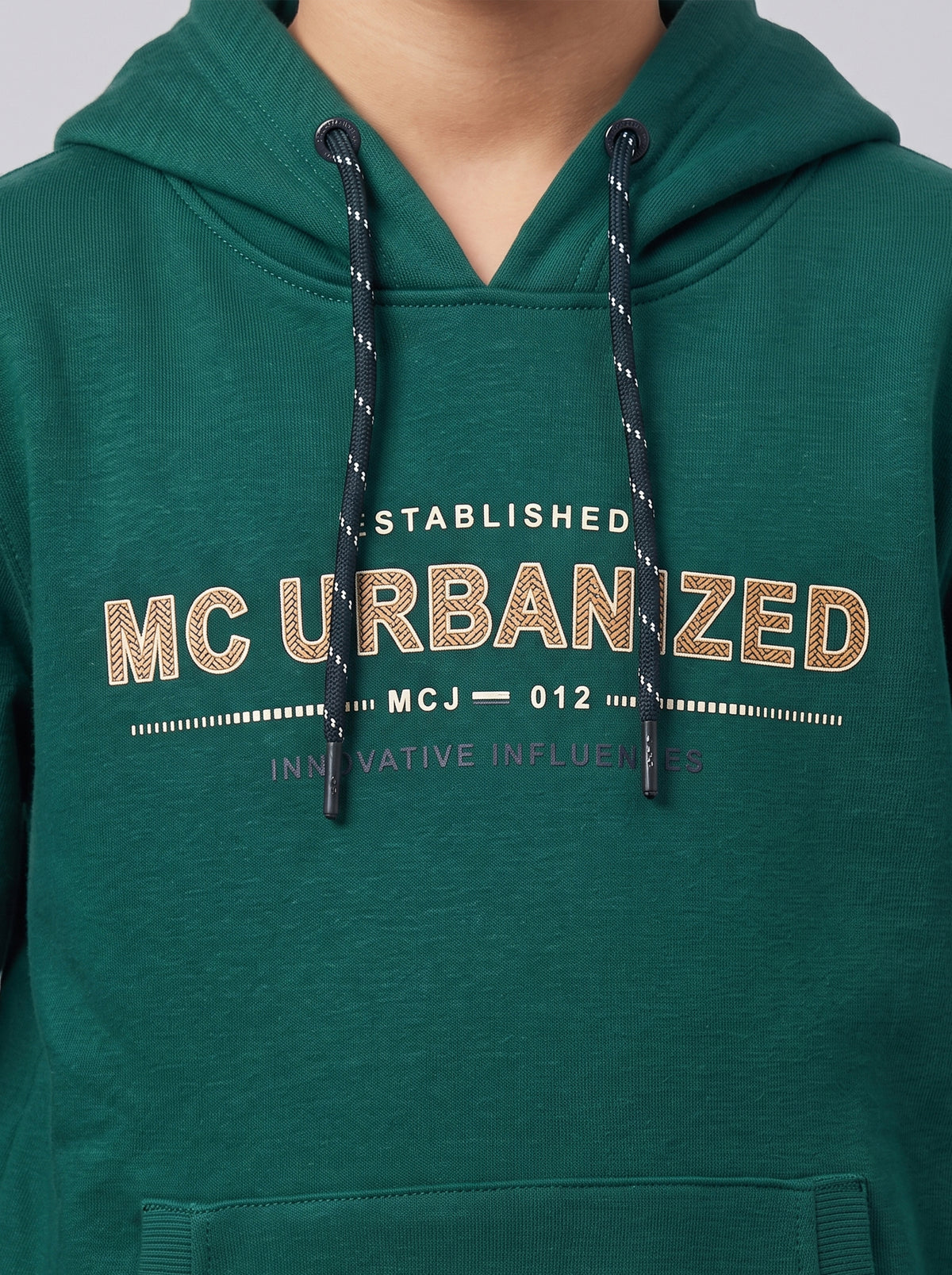 Boys Green Printed Hooded Full Sleeve Sweatshirt