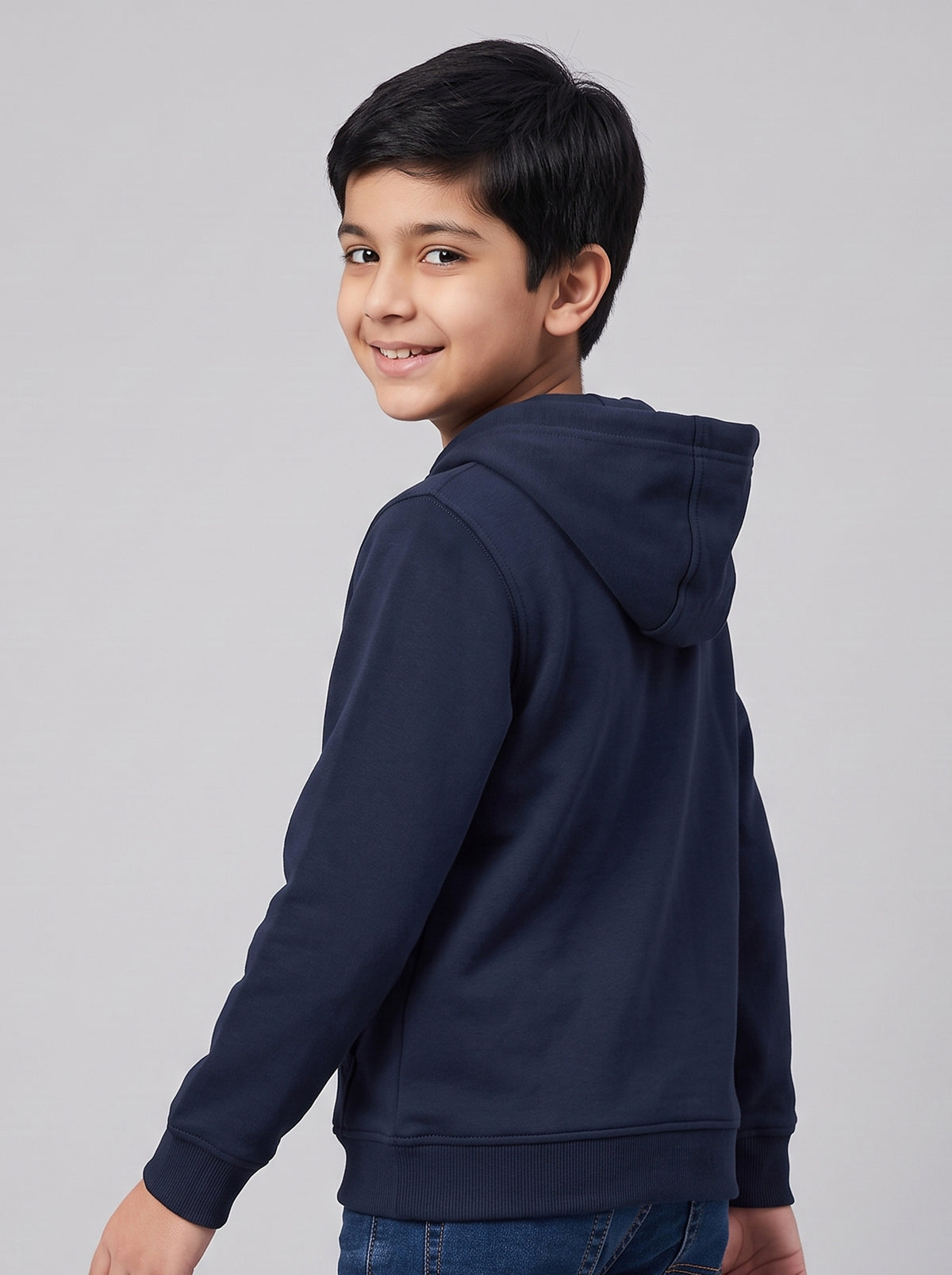 Boys Navy Blue Printed Round Neck Full Sleeve Sweatshirt