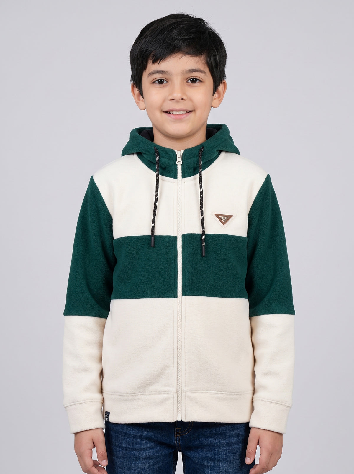 Boys Off White Self Design Hooded Full Sleeve Sweatshirt