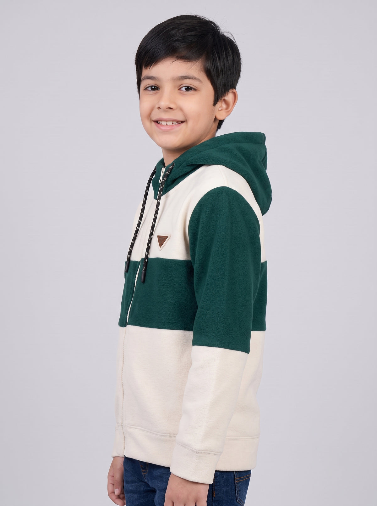 Boys Off White Self Design Hooded Full Sleeve Sweatshirt
