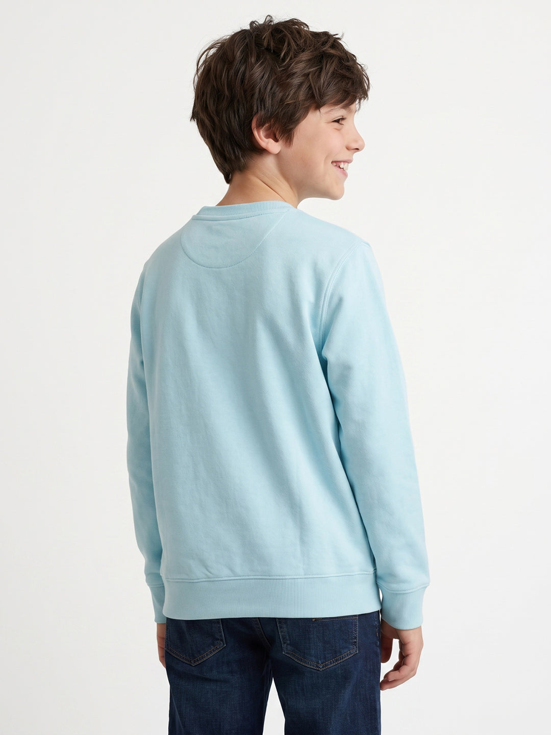 Boys Sky Blue Printed Round Neck Full Sleeve Sweatshirt
