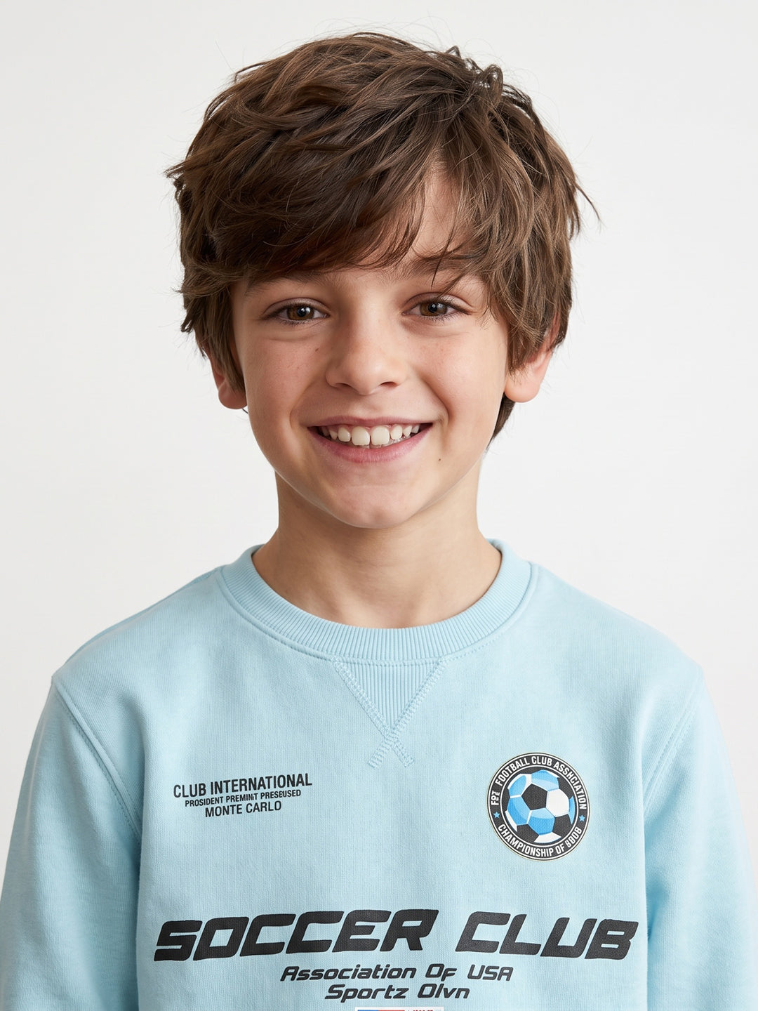 Boys Sky Blue Printed Round Neck Full Sleeve Sweatshirt