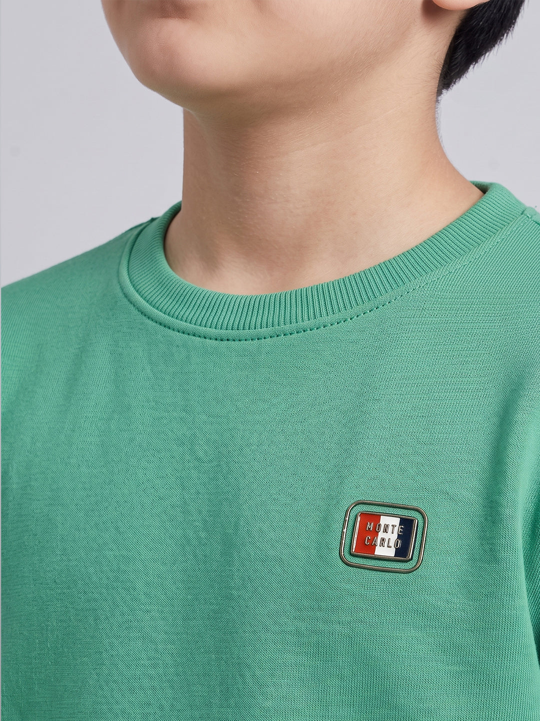 Boys Green Solid Round Neck Full Sleeve Sweatshirt