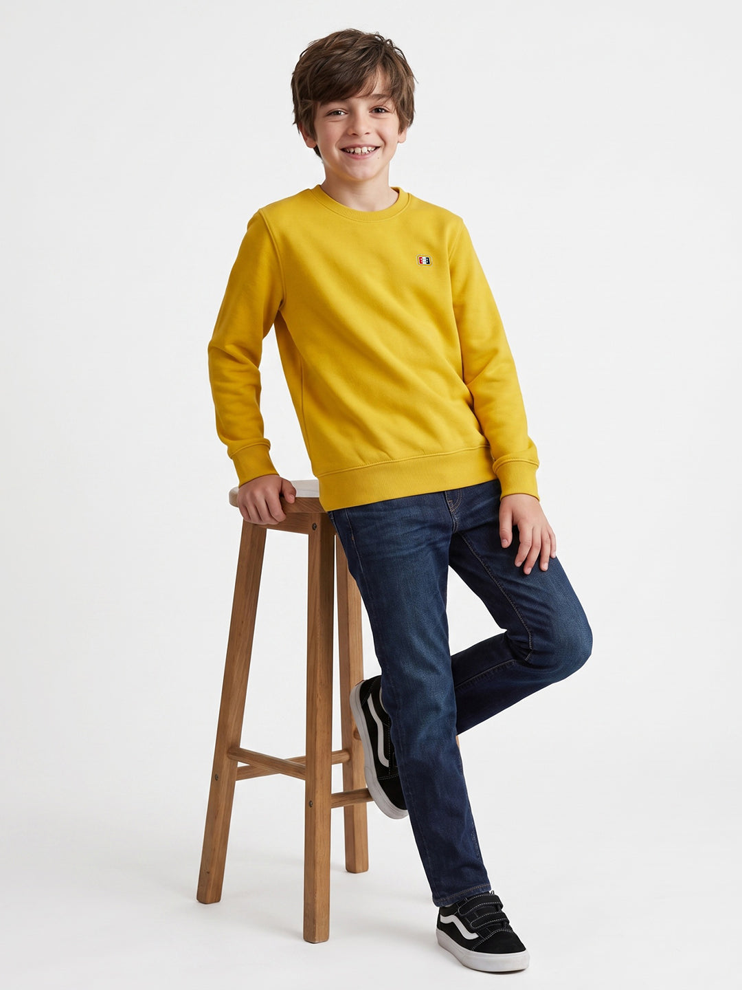 Boys Yellow Printed Round Neck Full Sleeve Sweatshirt