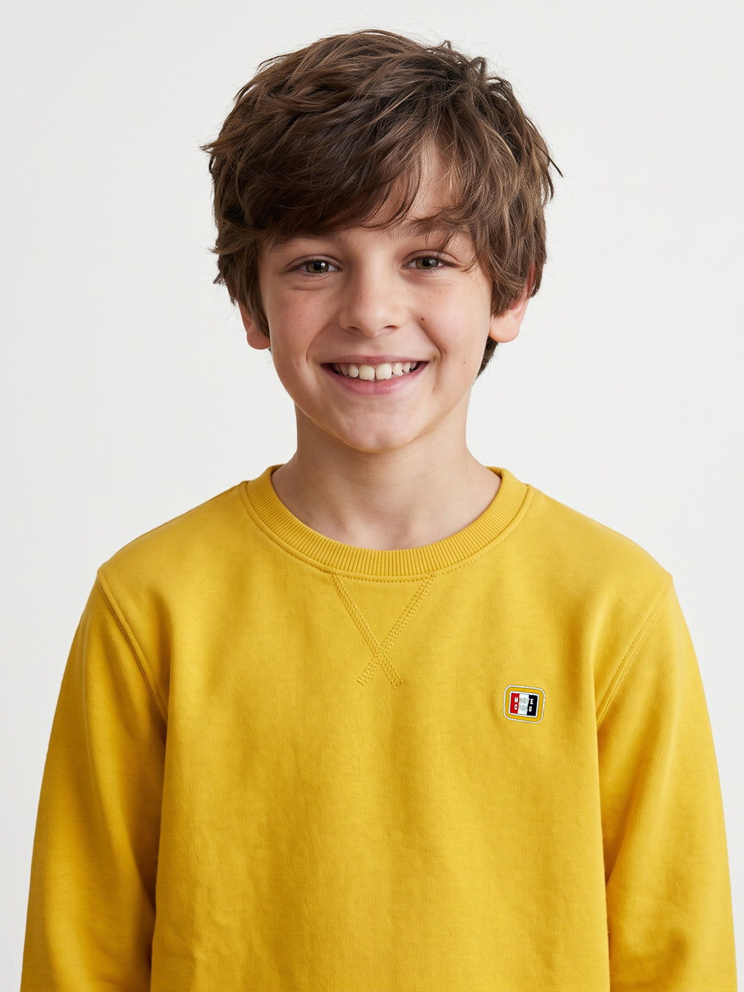 Boys Yellow Printed Round Neck Full Sleeve Sweatshirt