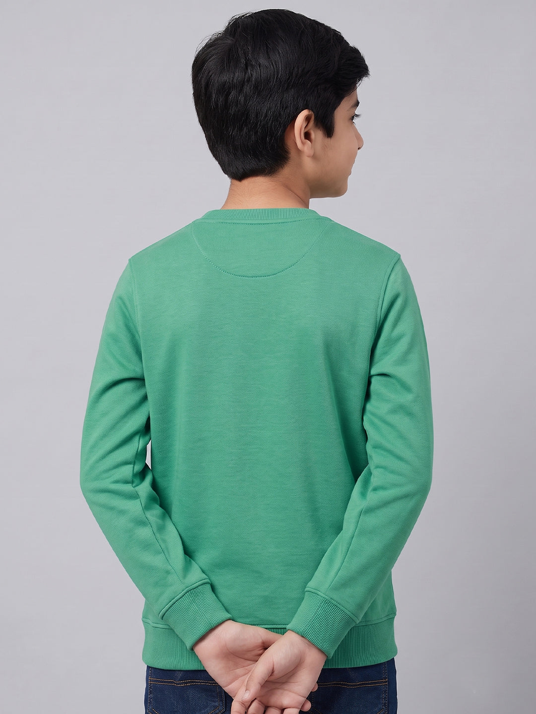 Boys Green Printed Round Neck Full Sleeve Sweatshirt