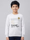 Boys Grey Melange Printed Round Neck Full Sleeve Sweatshirt