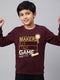 Boys Burgundy Printed Round Neck Full Sleeve Sweatshirt