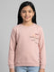 Girls Pink Self Design Round Neck Full Sleeve Sweatshirt