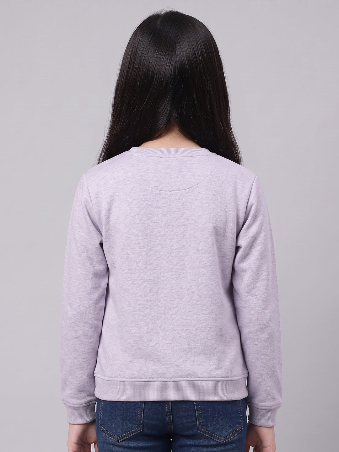 Girls Purple Self Design Round Neck Full Sleeve Sweatshirt