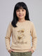 Girls Beige Printed Round Neck Full Sleeve Sweatshirt