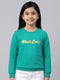 Girls Sea Green Printed Round Neck Full Sleeve Sweatshirt