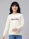Girls Off White Printed Round Neck Full Sleeve Sweatshirt