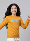Girls Orange Printed Round Neck Full Sleeve Sweatshirt