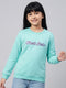 Girls Aqua Blue Printed Round Neck Full Sleeve Sweatshirt