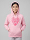 Girls Pink Printed Hooded Full Sleeve Sweatshirt