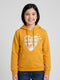 Girls Mustard Printed Hooded Full Sleeve Sweatshirt