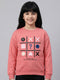 Girls Coral Embroidered Round Neck Full Sleeve Sweatshirt