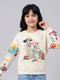 Girls Cream Printed Round Neck Full Sleeve Sweatshirt