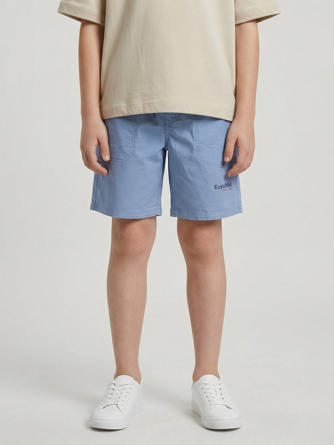 Boys Light Blue Solid Regular Fit Shorts