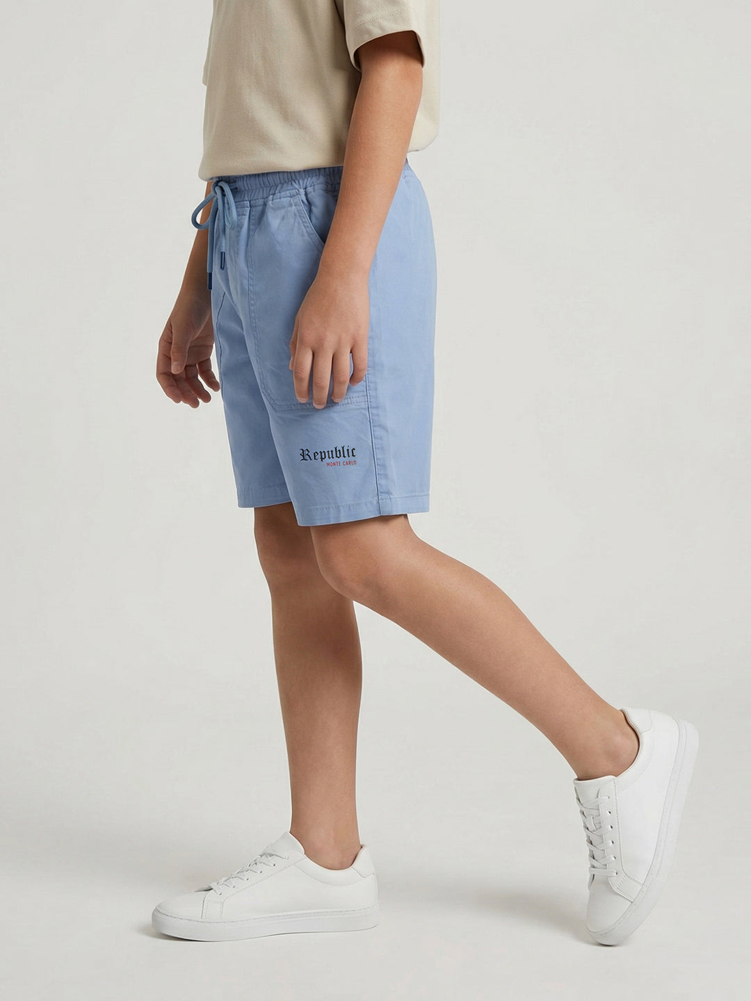 Boys Light Blue Solid Regular Fit Shorts