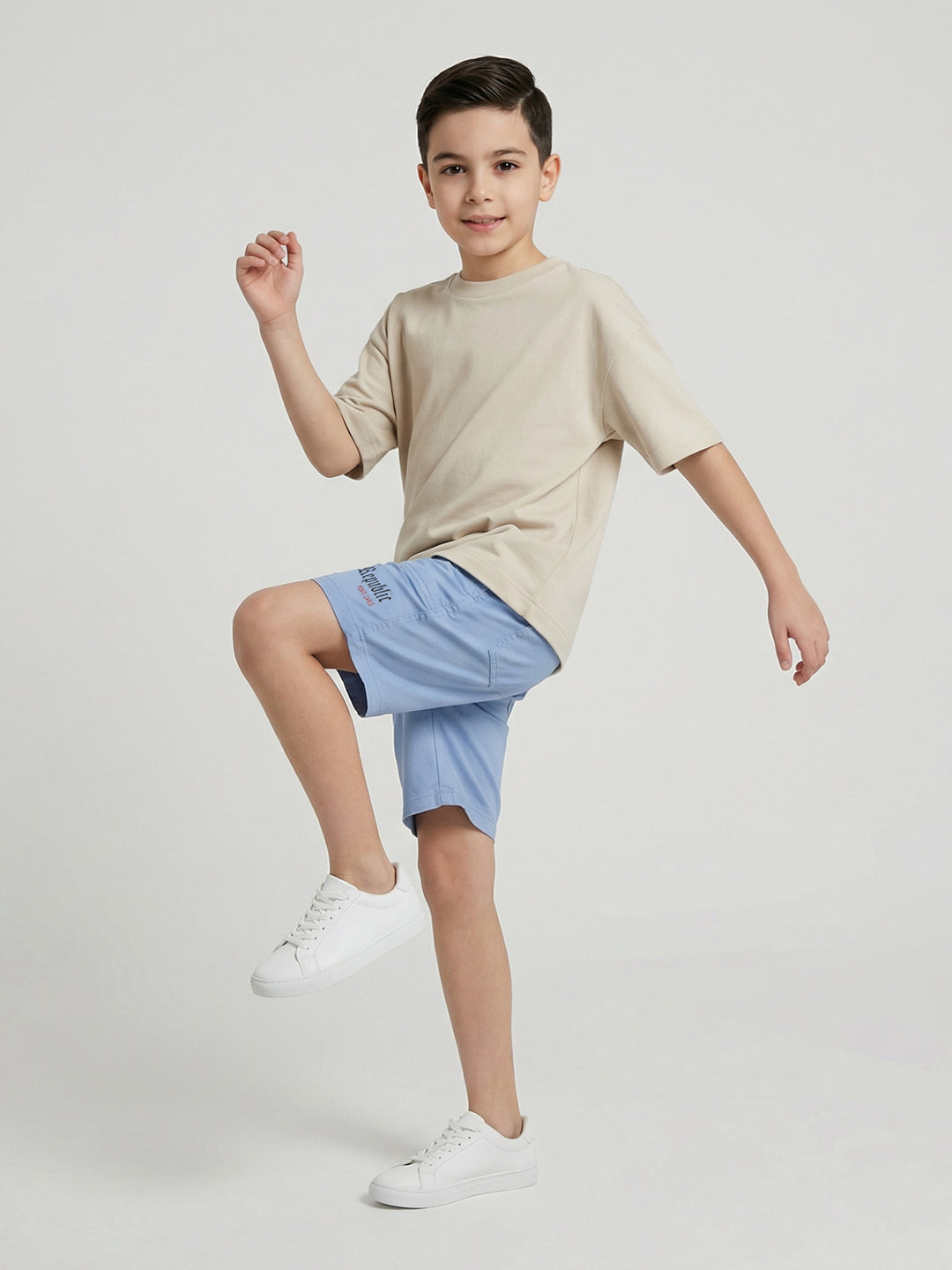 Boys Light Blue Solid Regular Fit Shorts