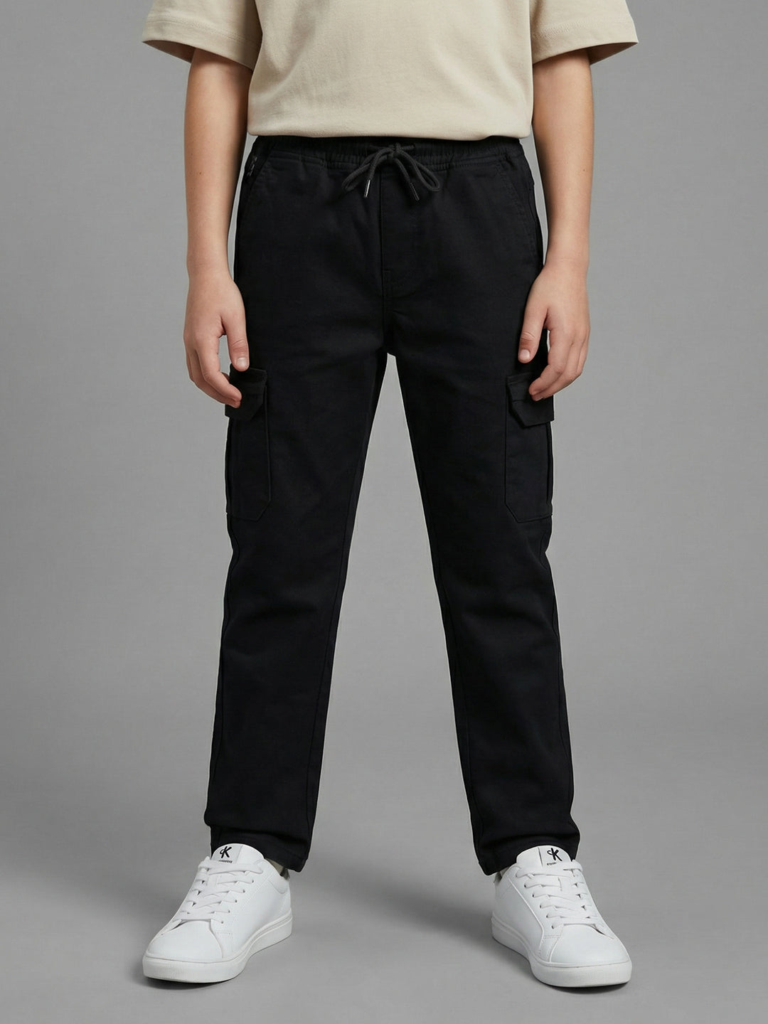 Boys Black Solid Straight Fit Jogger