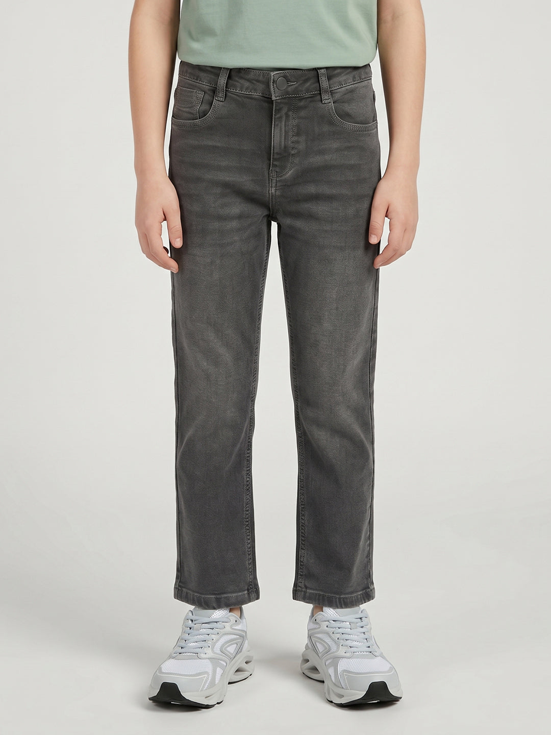 Boys Grey Light Wash Straight Fit Denim