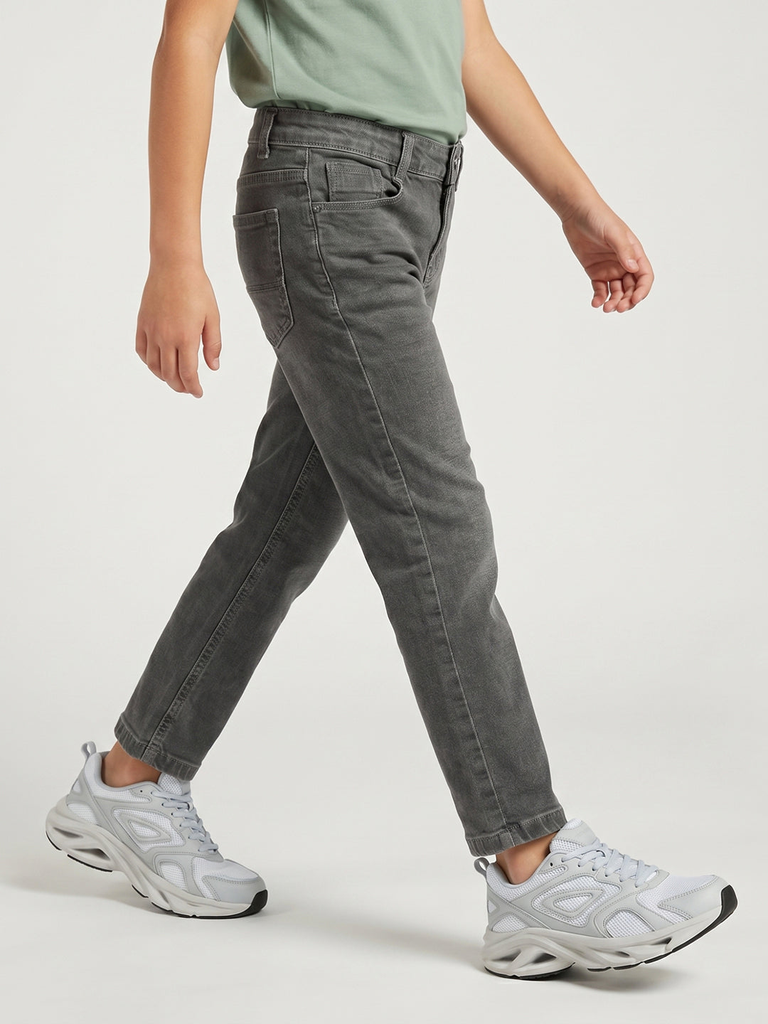 Boys Grey Light Wash Straight Fit Denim