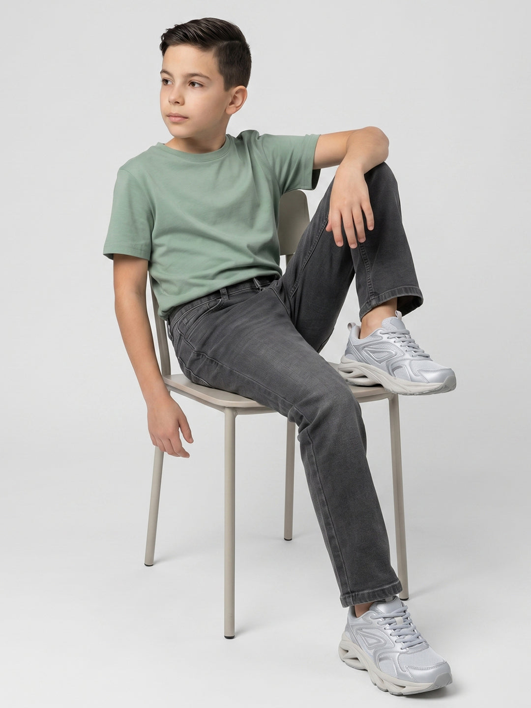 Boys Grey Light Wash Straight Fit Denim