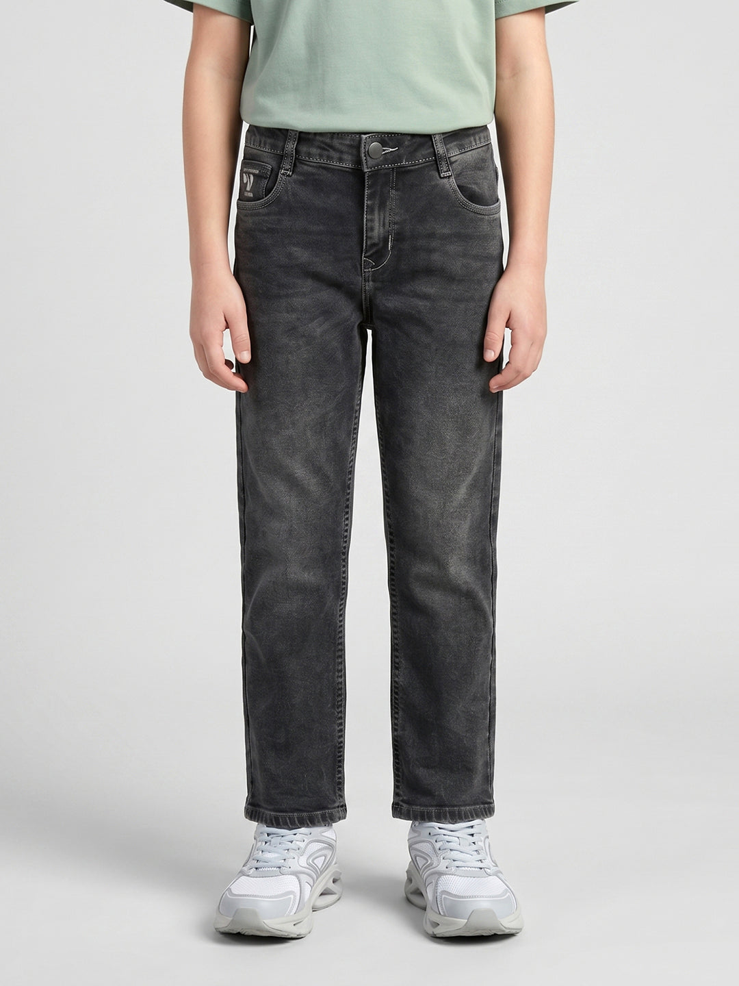 Boys Grey Light Wash Straight Fit Denim