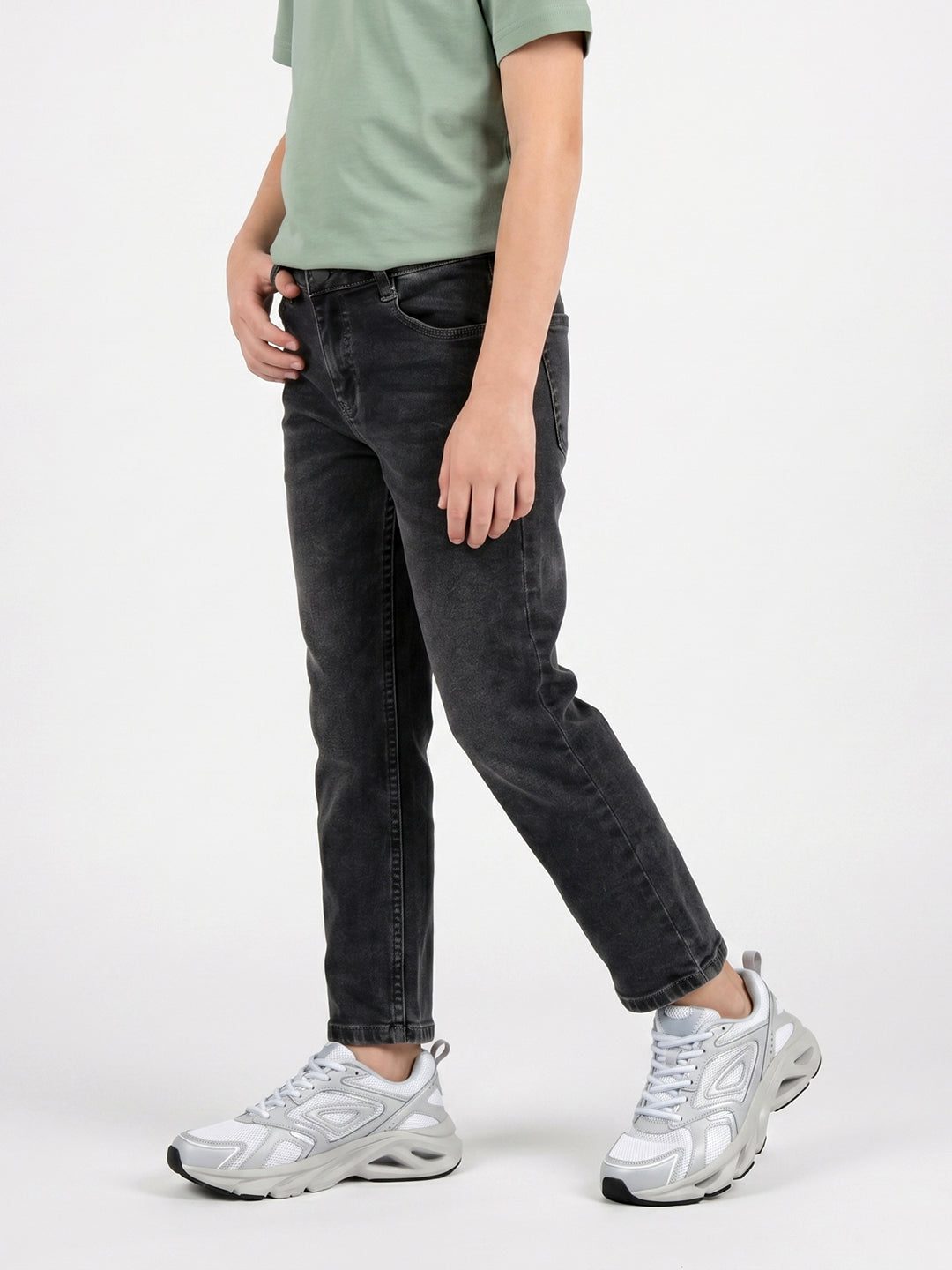 Boys Grey Light Wash Straight Fit Denim