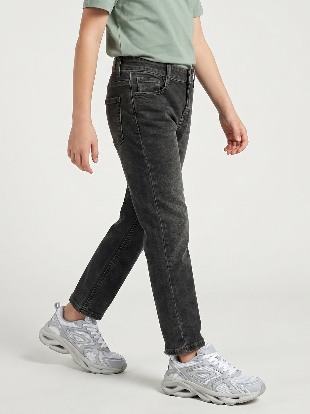 Boys Grey Light Wash Straight Fit Denim